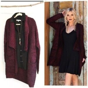 NWOT- Angie Burgundy/Black Long Open Front Cardigan Size Small